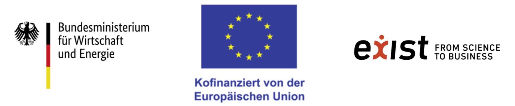Gefördert durch das Bundesministerium für Wirtschaft und Energie aufgrund eines Beschlusses des Deutschen Bundestages, kofinanziert von der Europäischen Union, und das Programm EXIST — from science to business.